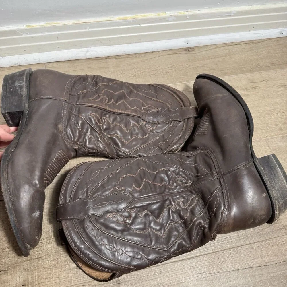 Tony Lama Men's 11 D Brown Leather Western Cowboy Boots Handcrafted Made in USA